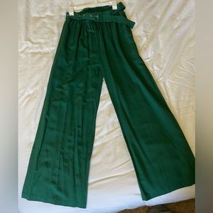 Pink Lily Business As Usual Green Belted Wide Leg Pants NWOT